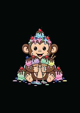 Monkey with Ice Cream Cartoon