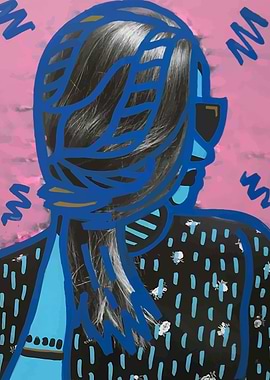 Abstract Portrait with Pink Background