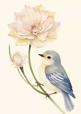Watercolor Bird and Flower Illustration
