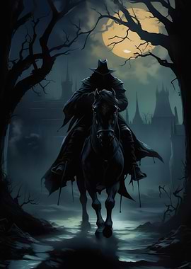 Dark Rider on Horseback