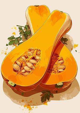 Butternut Squash Halves Illustration