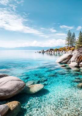 Crystal Clear Lake in Forest Nature