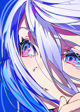 Anime Girl Crying with Blue Hair