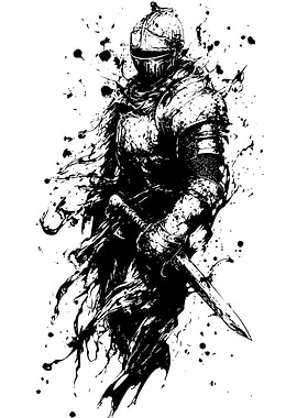 Black and White Knight Illustration