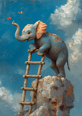 Elephant on a Ladder with Butterflies