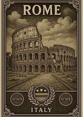 Rome, Italy: Colosseum Vintage Illustration