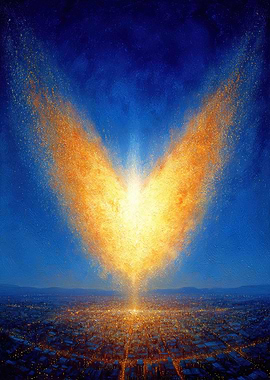 Golden Light Over City Painting