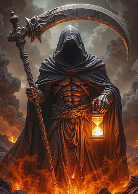 Grim Reaper with Scythe and Hourglass