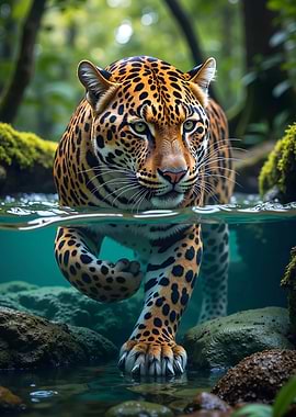 Jaguar Prowling Through Water