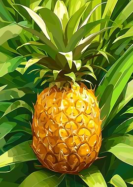 Pineapple Surrounded by Green Leaves