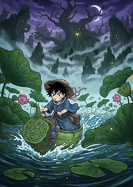 Boy Lotus Seed Pod Boat
