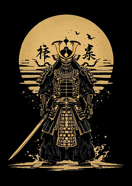 Samurai Warrior Silhouette with Rising Sun