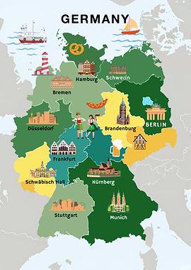 Germany Map with Landmarks and Icons