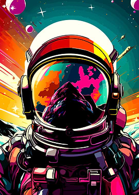 Colorful Astronaut in Space Art