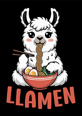 Llamen: Llama Eating Ramen Cartoon