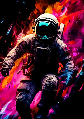 Astronaut in Space with Colorful Background