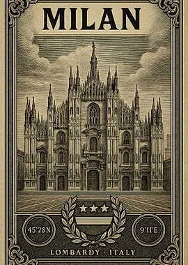 Milan Cathedral Vintage Travel Poster