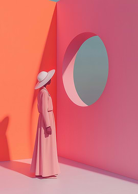 Woman in Pink Dress and Hat