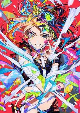 Colorful Anime Girl with Bandages