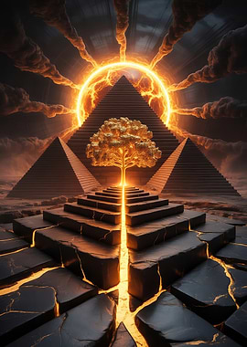 Golden Tree and Pyramids Art