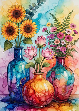 Floral Vases Watercolor Art