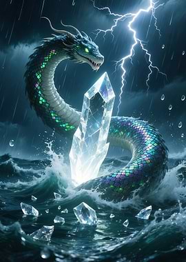 Dragon, Crystal, and Stormy Sea