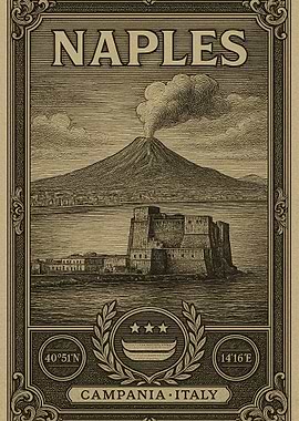 Naples, Italy vintage style travel poster