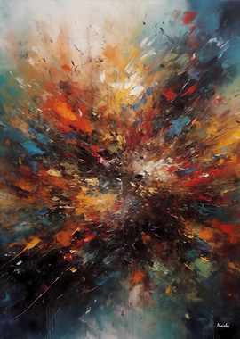 Abstract Cosmic Burst – Energy Explosion in Fiery Red and Blue
