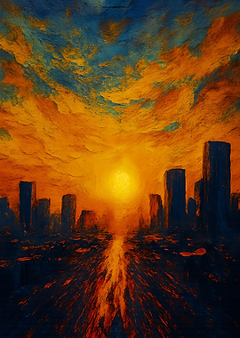 Cityscape at Sunset Painting