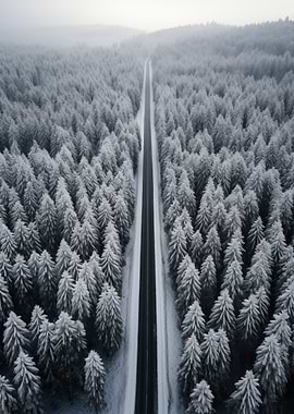 Winter Road Snowy Forest