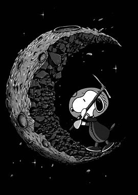 Cartoon Character Mining the Moon