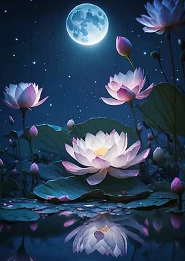 Lotus Flowers Moonlight