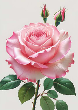 Pink Rose Blossom with Buds