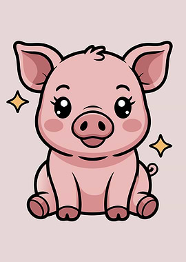 Cute Cartoon Pig with Sparkles