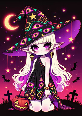 Cute Halloween Witch with Trick or Treat Pumpkin