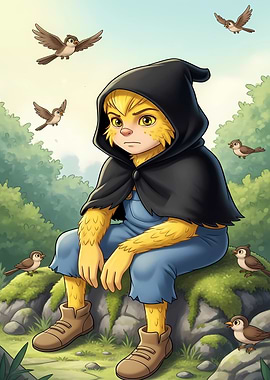 Hooded Creature with Animal Birds Anime Posters