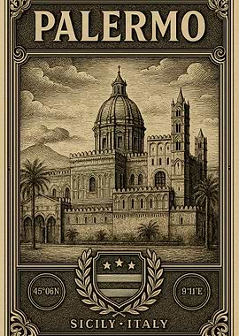 Palermo Sicily Italy Vintage Travel Poster