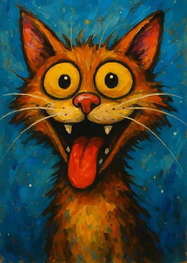 Cartoon Cat with Tongue Out Painting