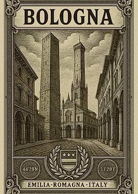 Bologna, Italy Vintage Travel Poster