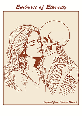 Embrace of Eternity: Woman and Skeleton