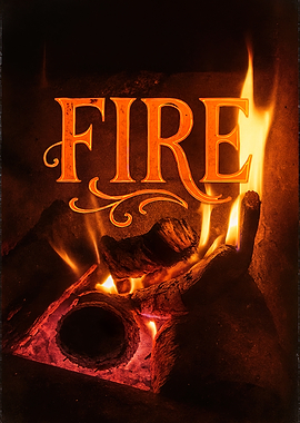 Burning Fireplace with Decorative Text