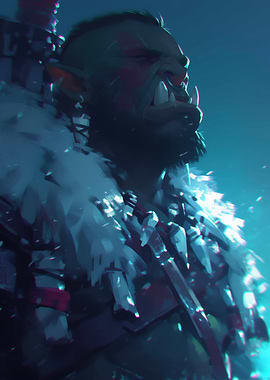 Orc Warrior Portrait in Blue Light