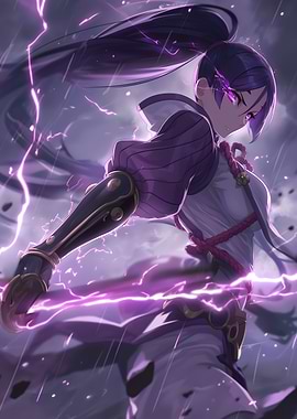 Anime Girl with Purple Lightning