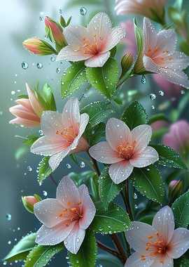 Delicate Pink Flowers with Water Droplets