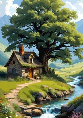 Idyllic Cottage by a Stream