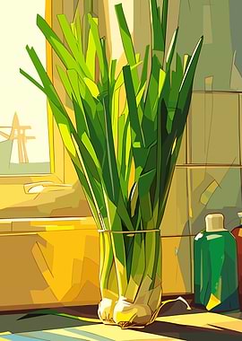 Green Onions in Glass Vase