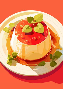 Panna Cotta with Strawberry Sauce Illustration