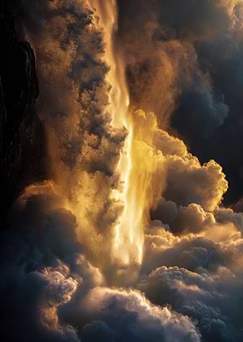 Golden Waterfall Amidst Clouds