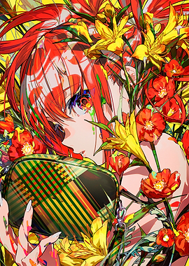 Anime Girl Surrounded by Flowers