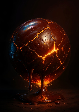 Molten Sphere with Cracks and Dripping chocolate